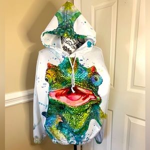 Unbranded unisex, Hoodie, Green Lizard Chameleon Watercolor, size Lg.